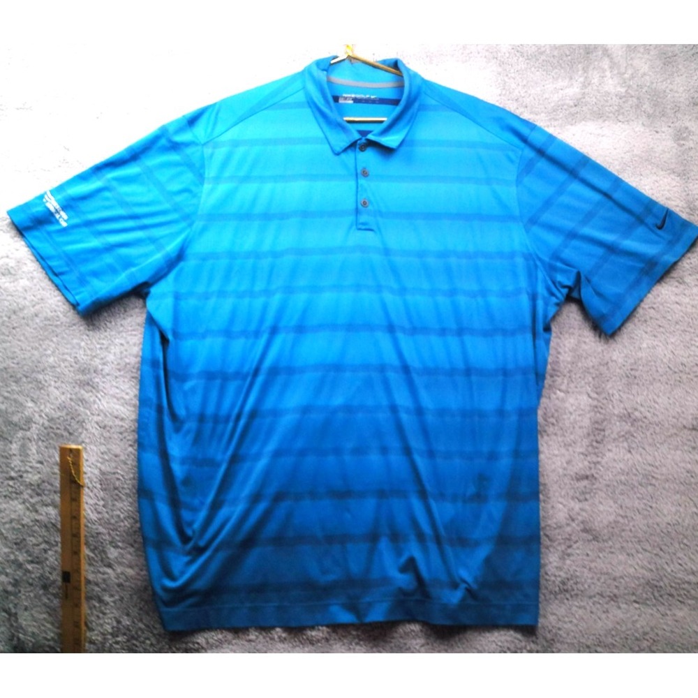 Nike Golf Shirt Mens 3XL Blue Stripe Fresenius Dri-Fit Polo Short Sleeve Top